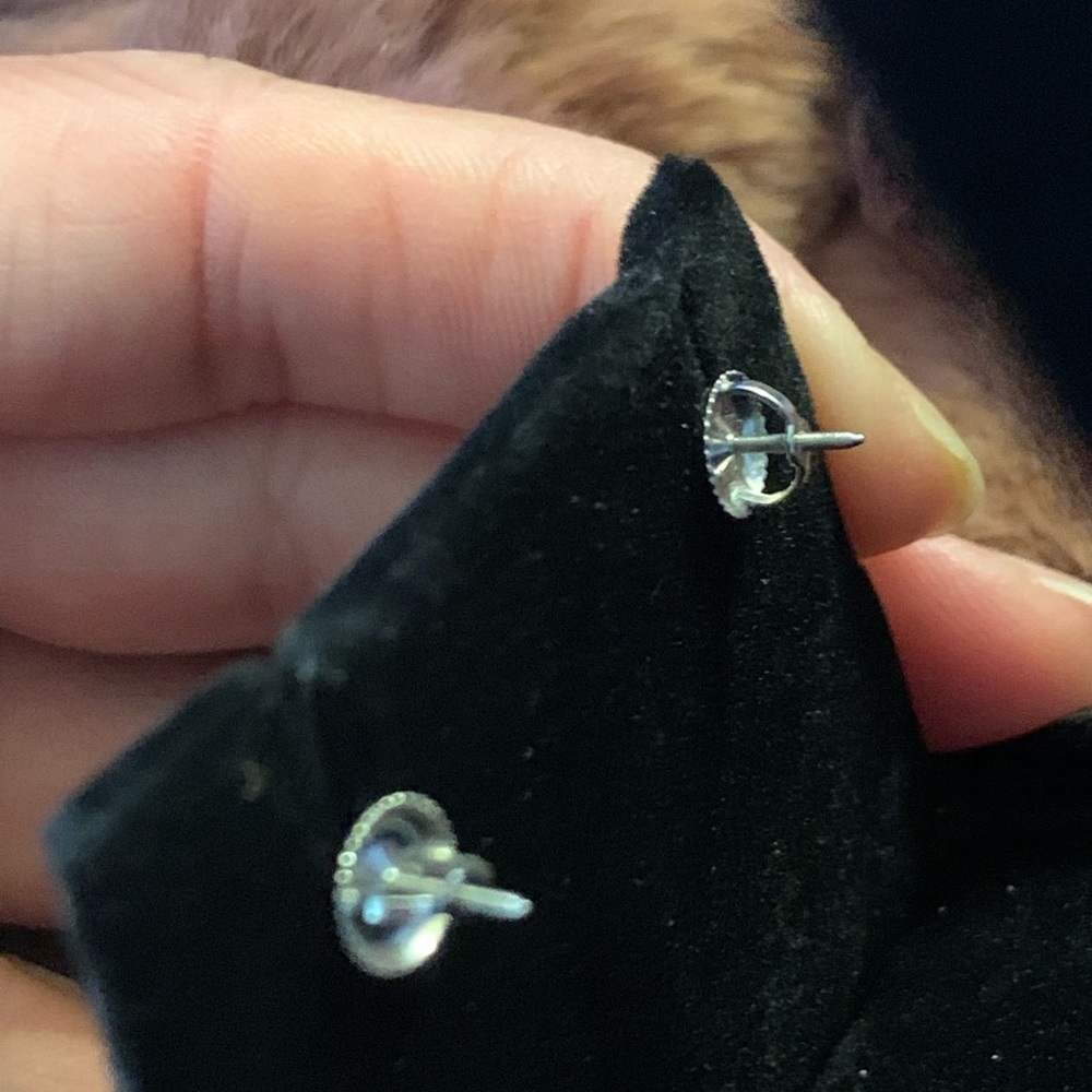 14k WG Round Brilliant Cut Natural Diamond Stud Earrings - Picture 7 of 10